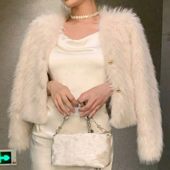 Women's Solid Color Long Sleeve Fleece Short Elegant Jacket, Winter ,New Year Ev - Picture 1 of 7